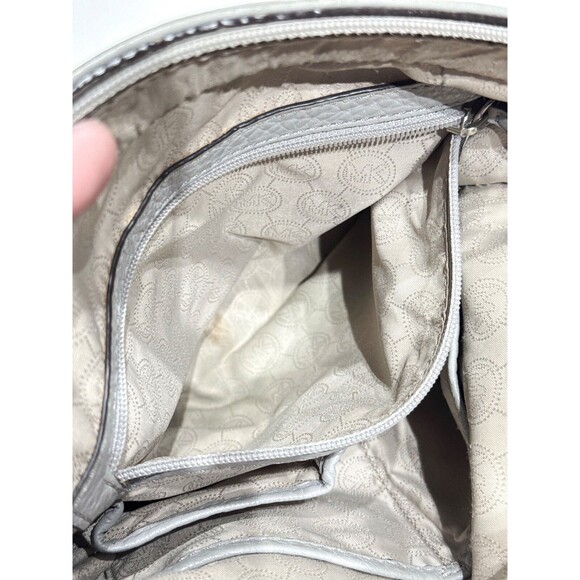 Michael Kors Brooke Gray Pebble Leather Crossbody Shoulder Bag Chain Medallion - Picture 12 of 13